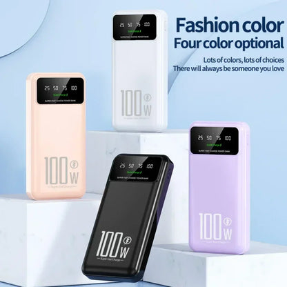 Portable100W Fast Charging with LED Light 20000mAh High-capacity Power Bank Digital Display Suitable for IPhone, Huawei, Samsung