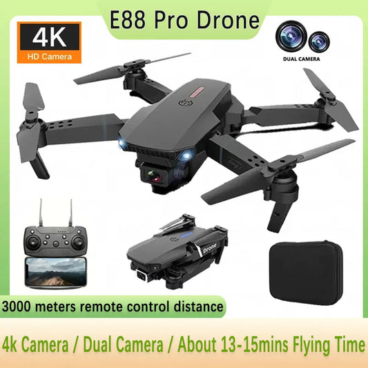 E88Pro 4K Drone with 1080P Dual HD Camera Foldable WiFi FPV RC Helicopter for Aerial Photography and Gifts
