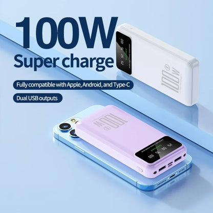 Portable100W Fast Charging with LED Light 20000mAh High-capacity Power Bank Digital Display Suitable for IPhone, Huawei, Samsung
