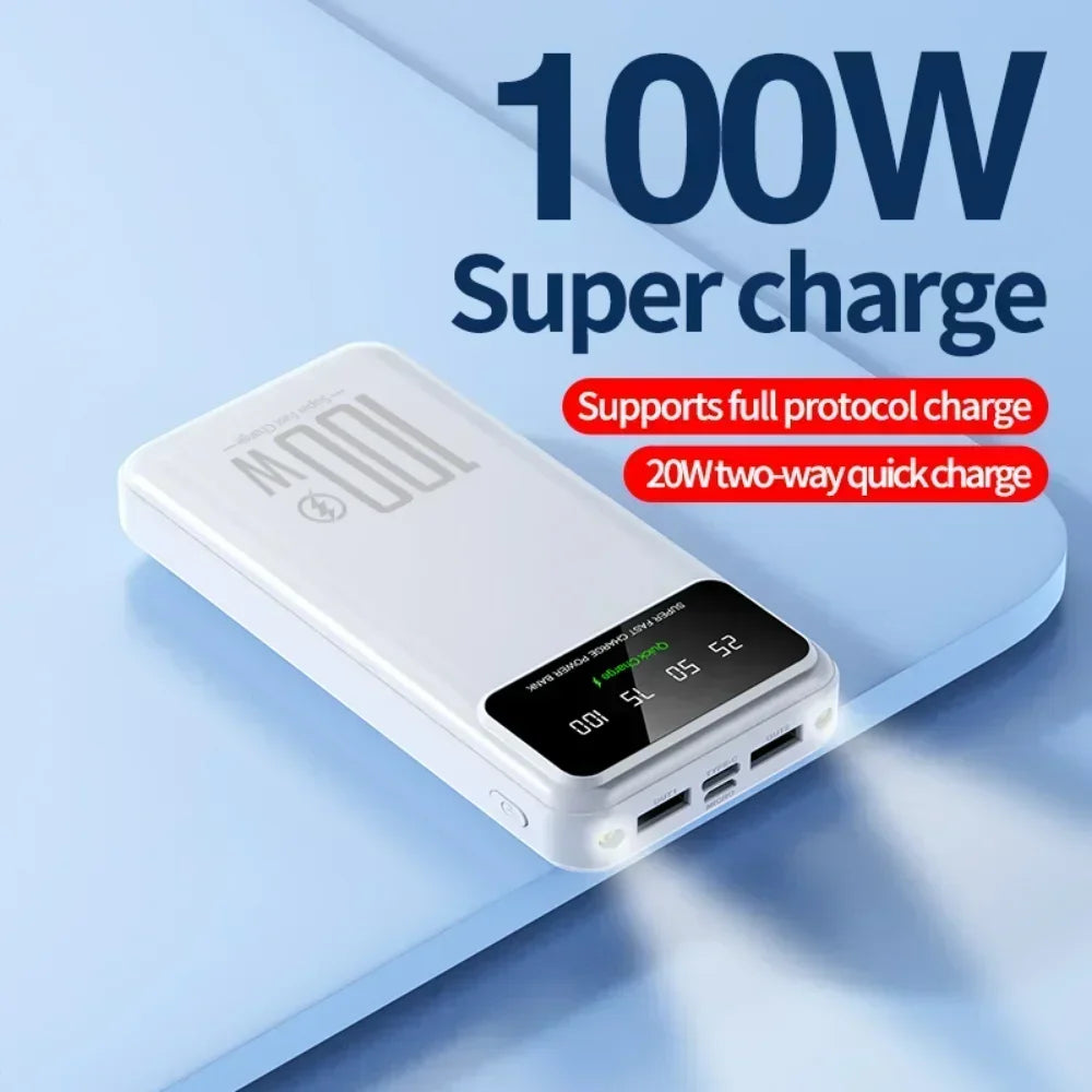 Portable100W Fast Charging with LED Light 20000mAh High-capacity Power Bank Digital Display Suitable for IPhone, Huawei, Samsung