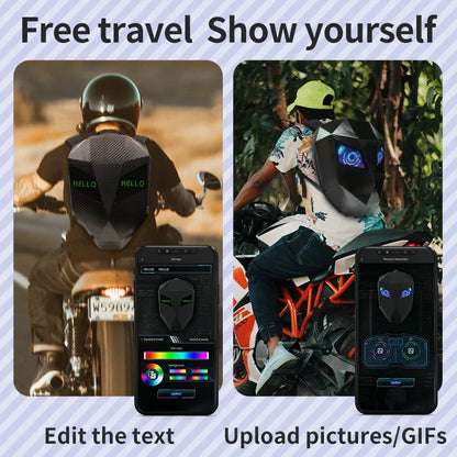 Motorcycle Duffel Bag Riding Backpack App Bluetooth Control LED Eyes Pattern Luminous Hard Shell Full Helmet Rider Helmet Bag