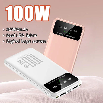 Portable100W Fast Charging with LED Light 20000mAh High-capacity Power Bank Digital Display Suitable for IPhone, Huawei, Samsung