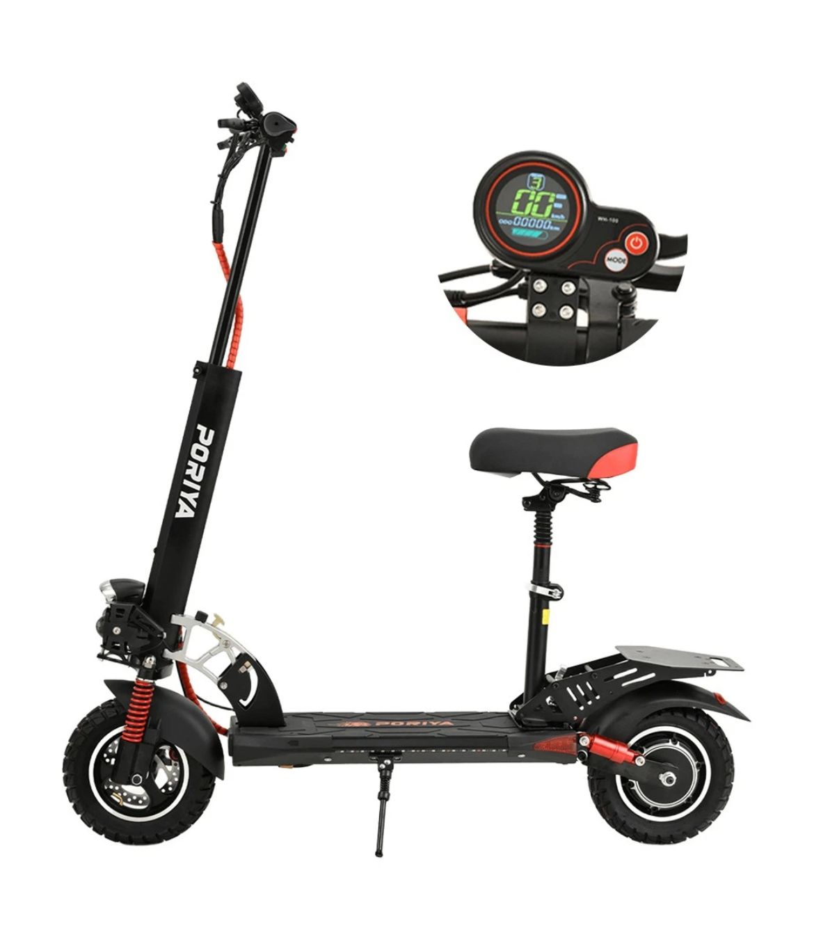 2000W Electric Scooter with Rear Wing - 50km Range, Off-Road Tires, Detachable Seat
