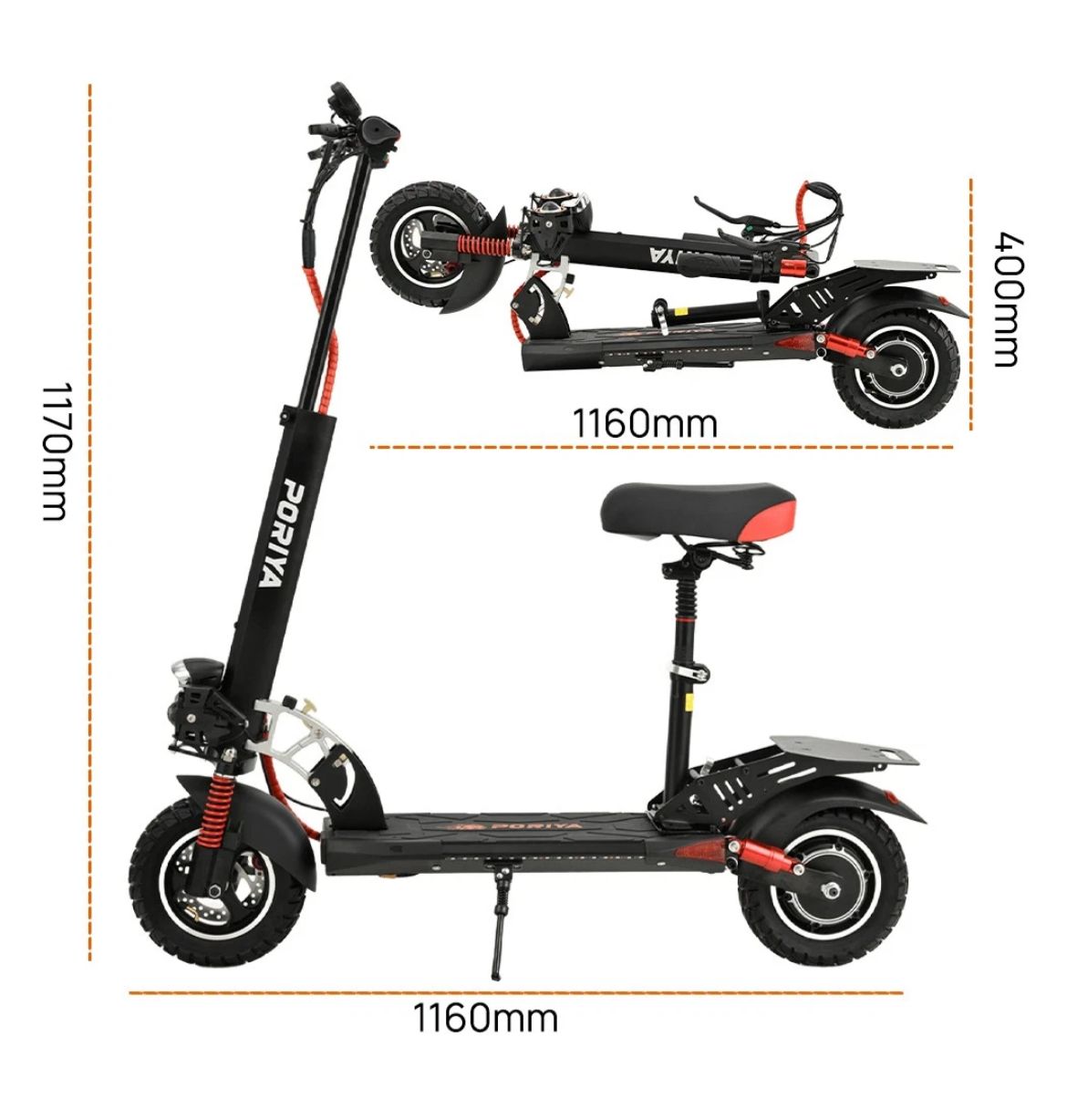 2000W Electric Scooter with Rear Wing - 50km Range, Off-Road Tires, Detachable Seat